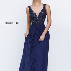 Sherri Hill Long Embroidered Bodice Prom Dress